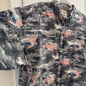 RedHead USA Fighter Plane Cotton Short Sleeve Shirt Flag Military Warhawk 3X War